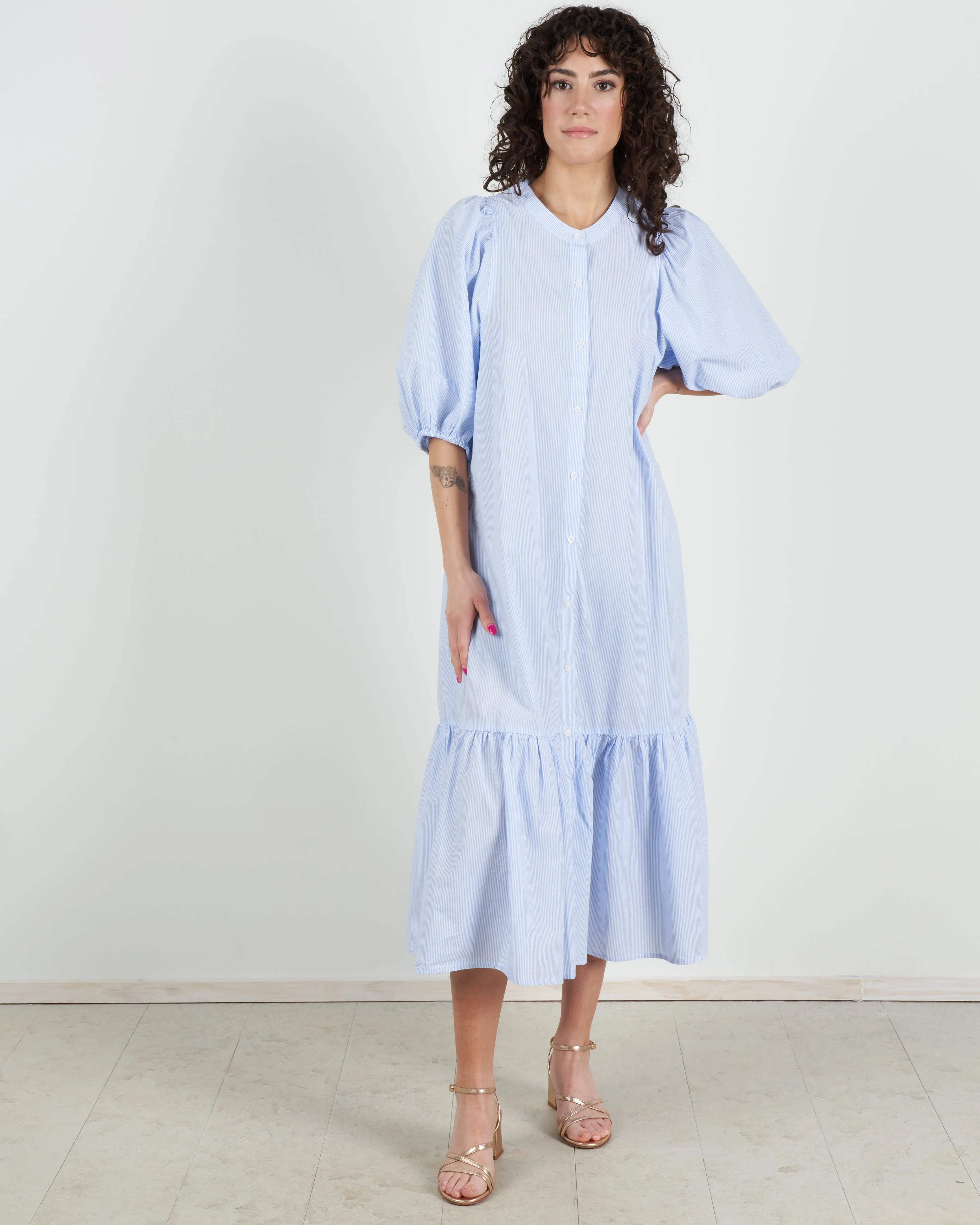 floria dress - sky blue stripe