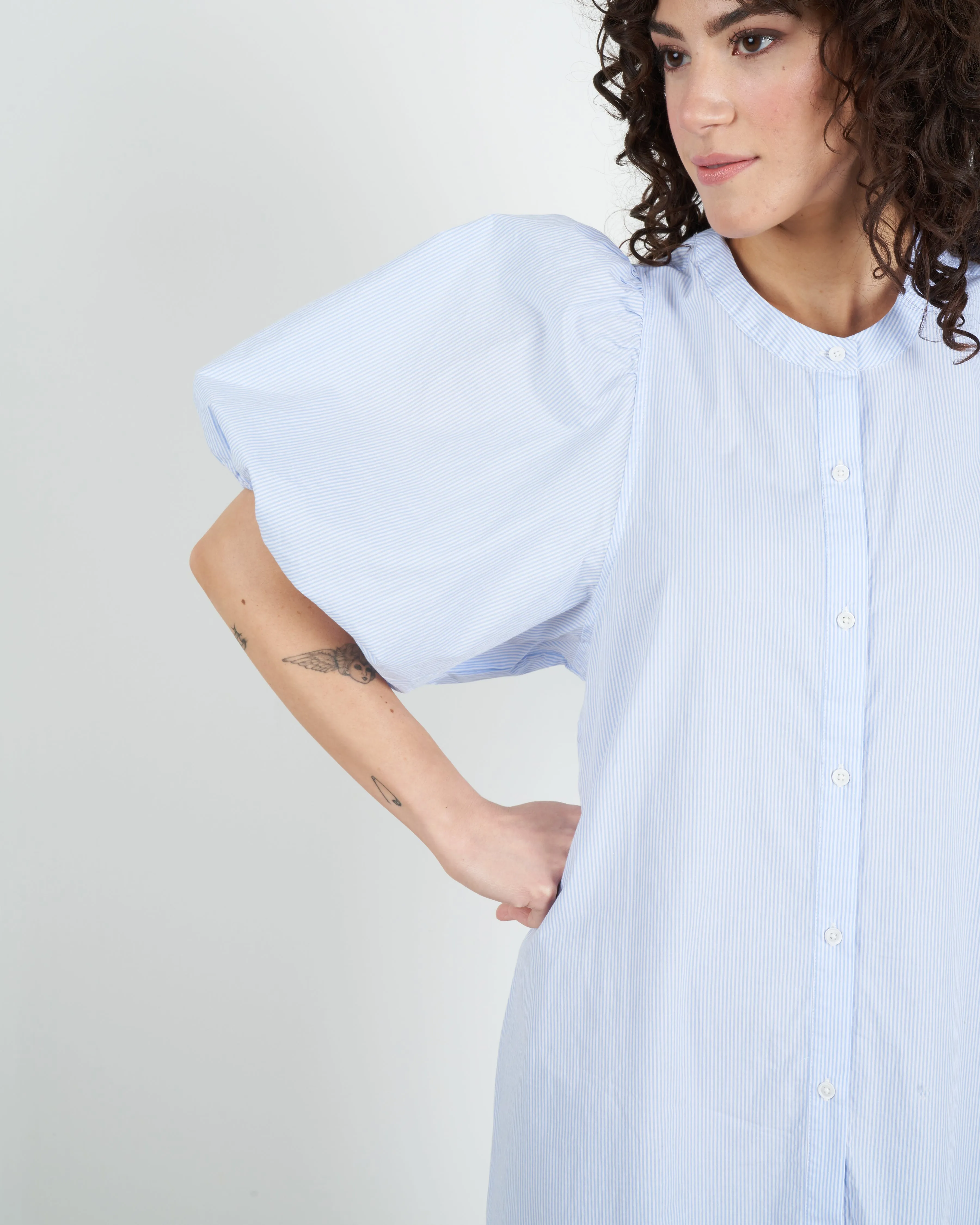 floria dress - sky blue stripe