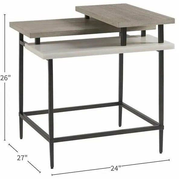 Geometric Stone and Wood Accent Table