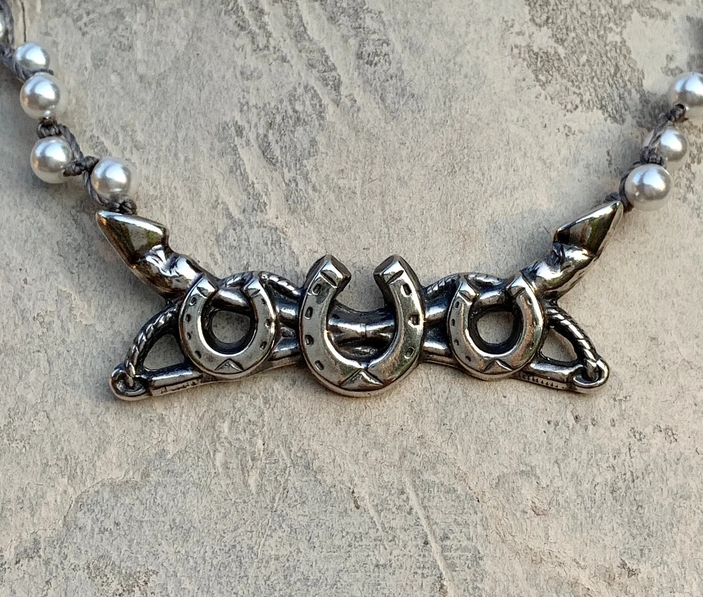 Heels Down on Pearls or Silver Necklace