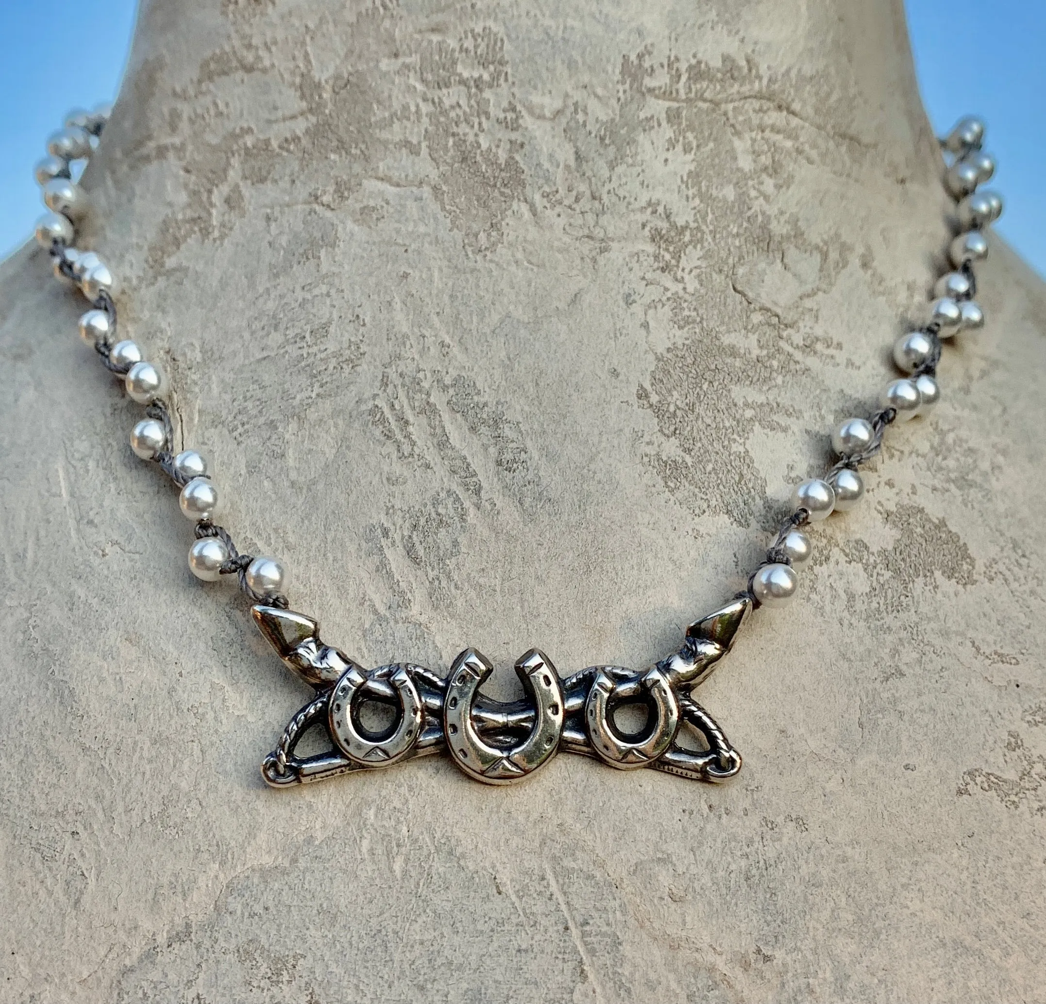 Heels Down on Pearls or Silver Necklace