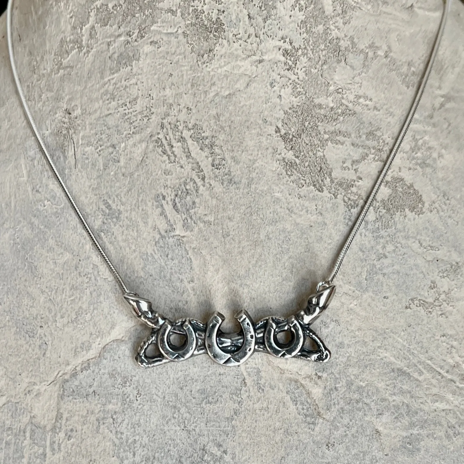 Heels Down on Pearls or Silver Necklace