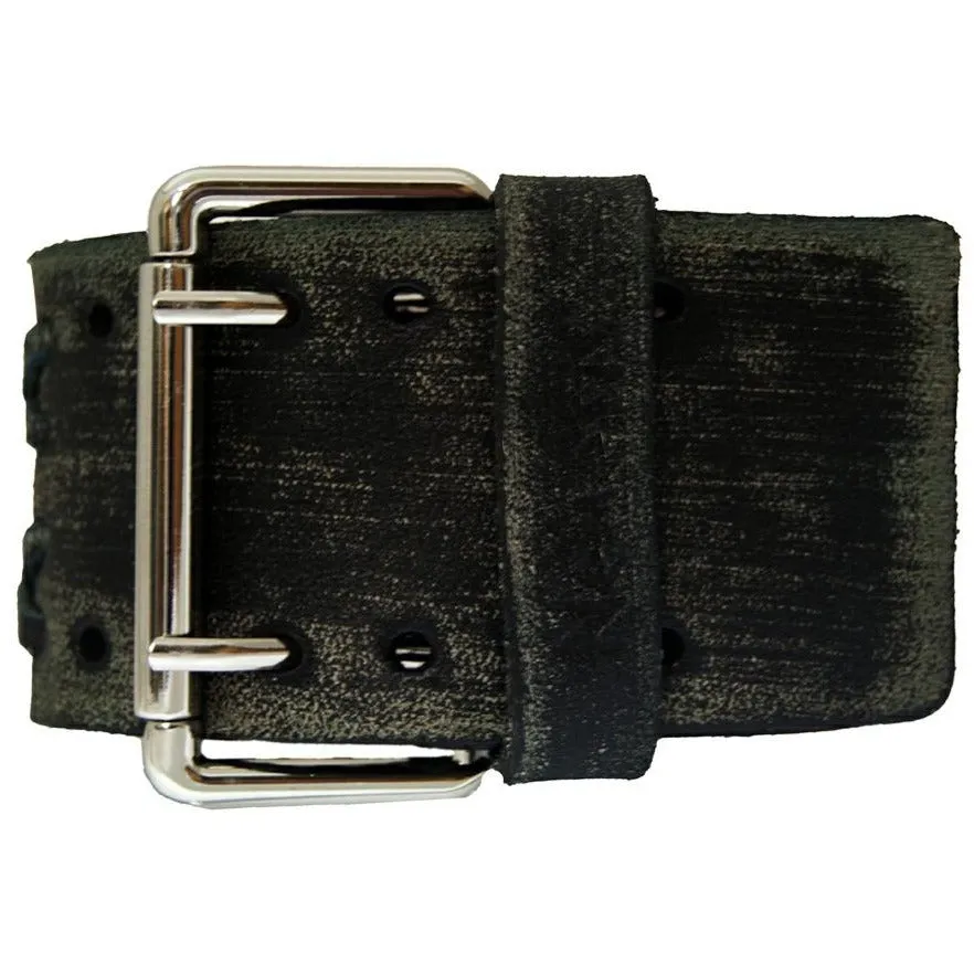 Hybrid Diver Black/White Watch with Double X Distressed Dark Brown Leather Wide Cuff