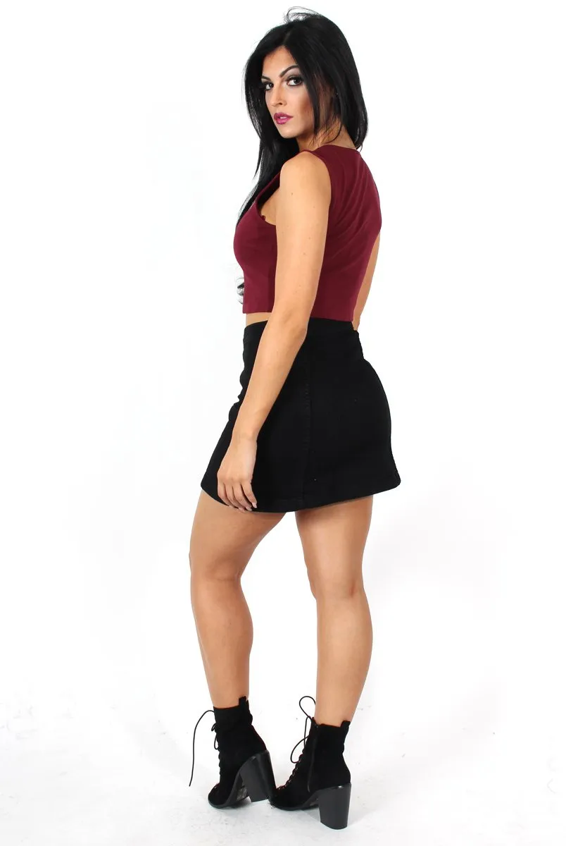 Kay Wine Tie Front Top