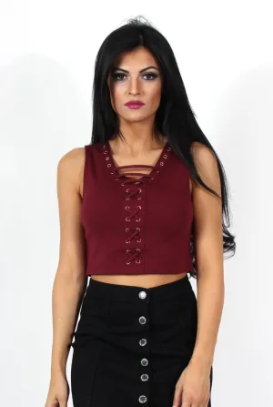 Kay Wine Tie Front Top