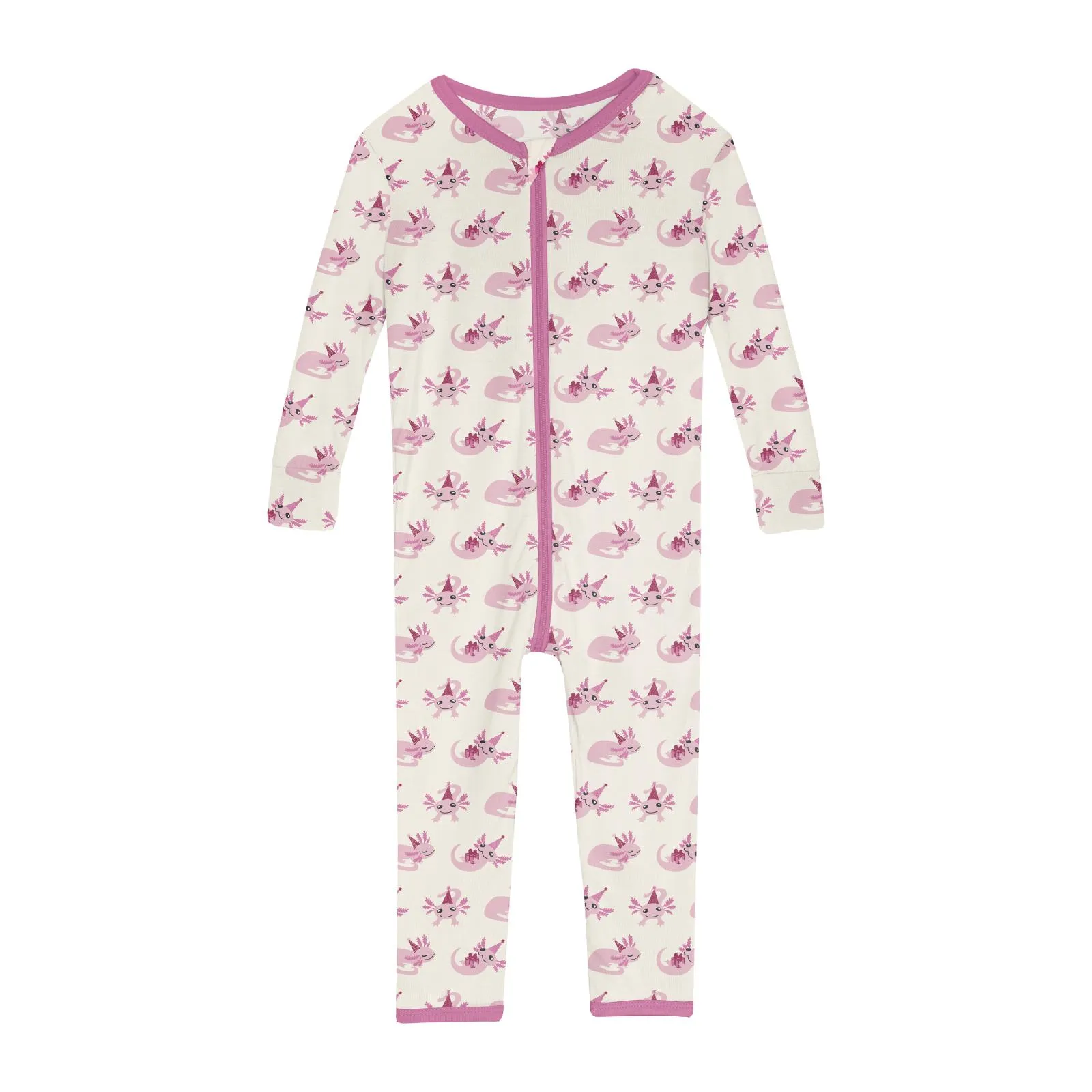 Kickee Pants Natural Axolotl Party Print Convertible Zipper Sleeper