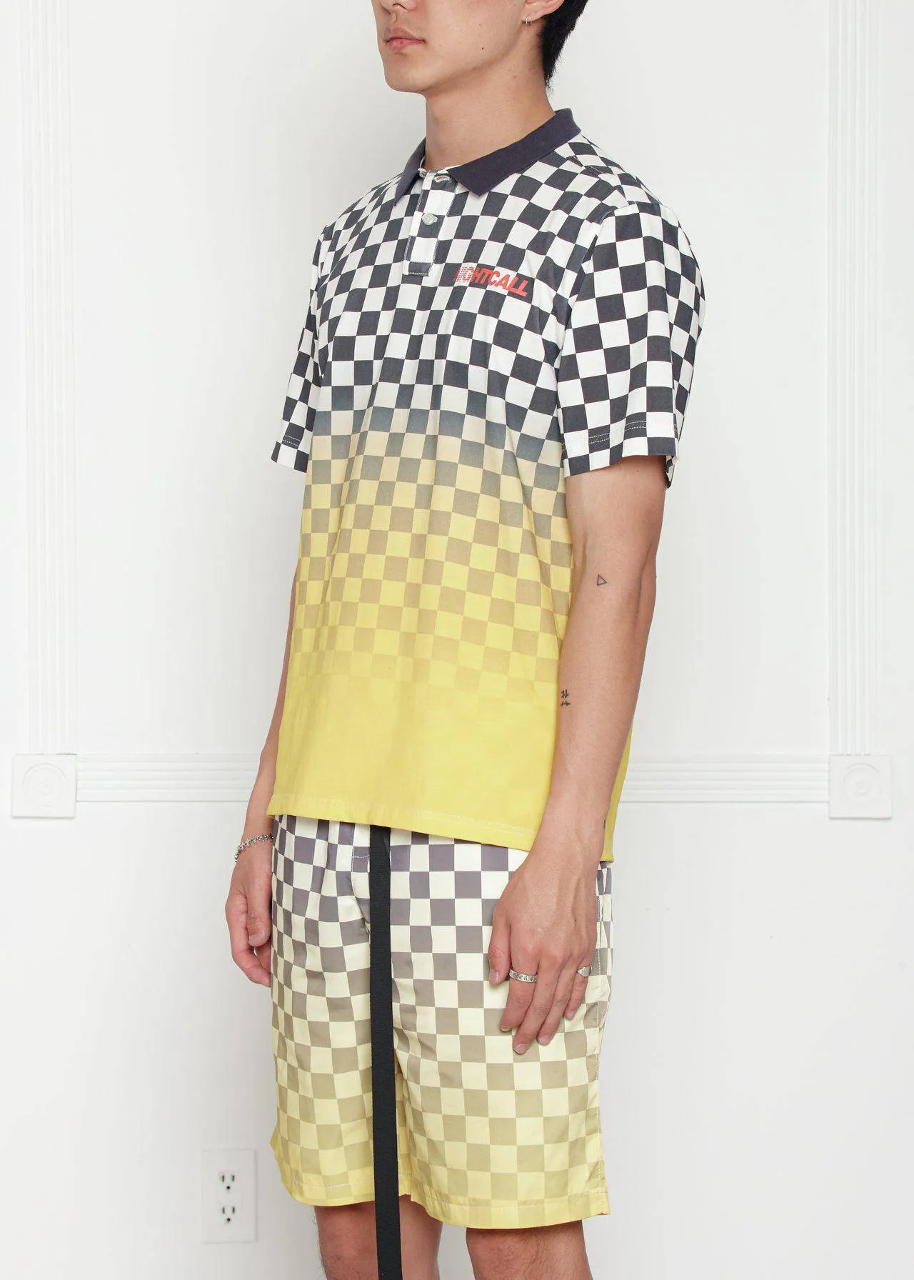 Konus Men's Checker Polo with Yellow Ombre