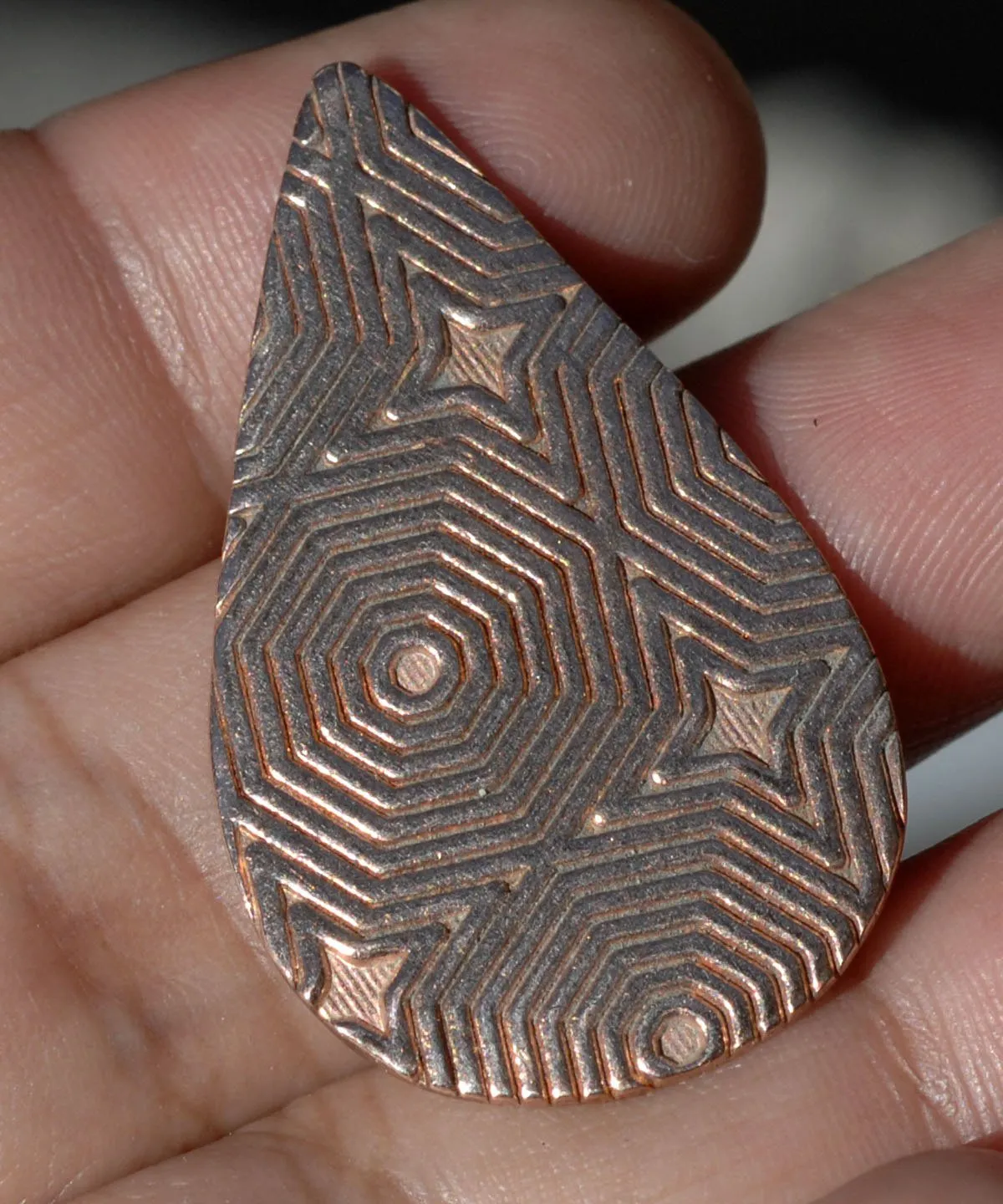 Large Pointed Teardrop in Hexagon Texture Shape for Enameling Stamping Texturing Soldering - Variety of Metals - 4 pieces