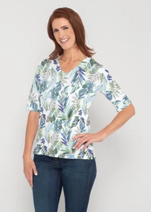 Leah Leaves (16258) ~ Signature Elbow Sleeve V-Neck Top