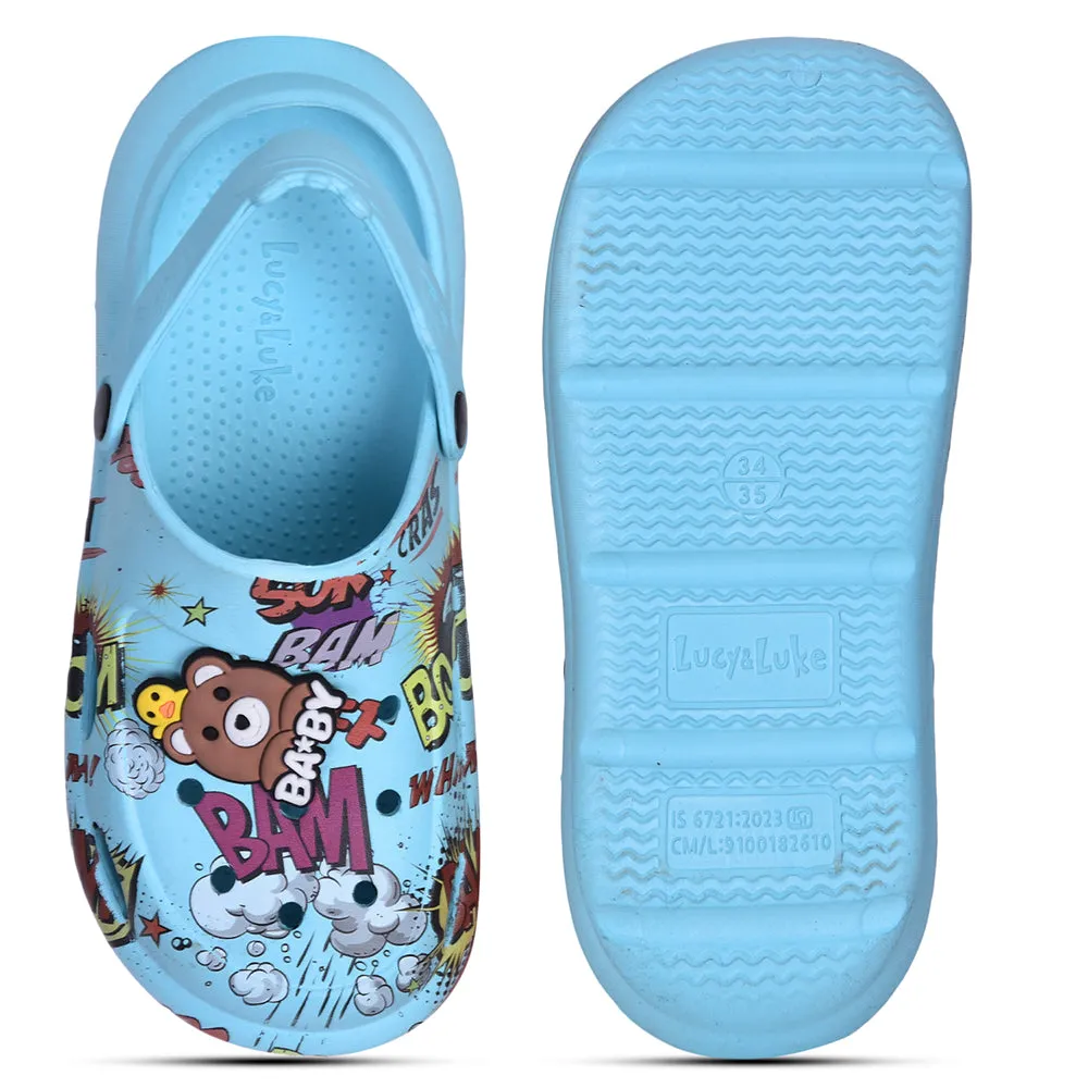 Lucy & Luke Sky Blue Casual Sling Back Clogs For Kids ALEX-10E By Liberty