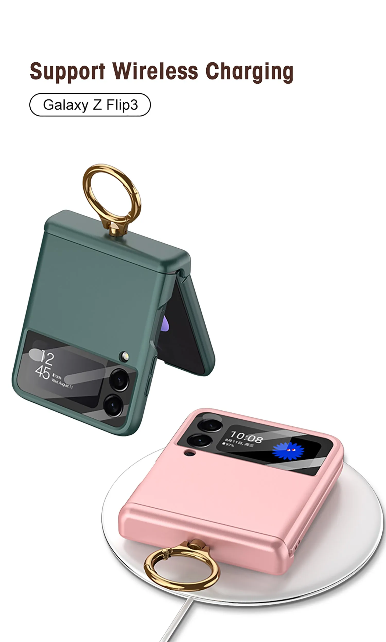 Magnetic hinges All-included Case For Samsung Galaxy Z Flip 3 5G Back Screen Glass Plastic Hard Cover For Samsung Flip3 Case