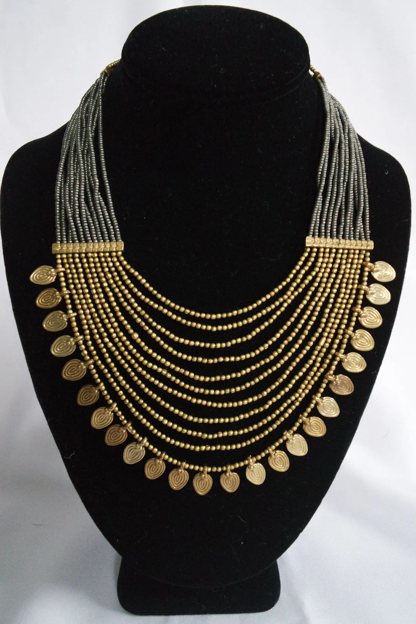 Naga India Necklace, "Elegant Tribal" Drapy Brass   Glass Beads- Many Colors!