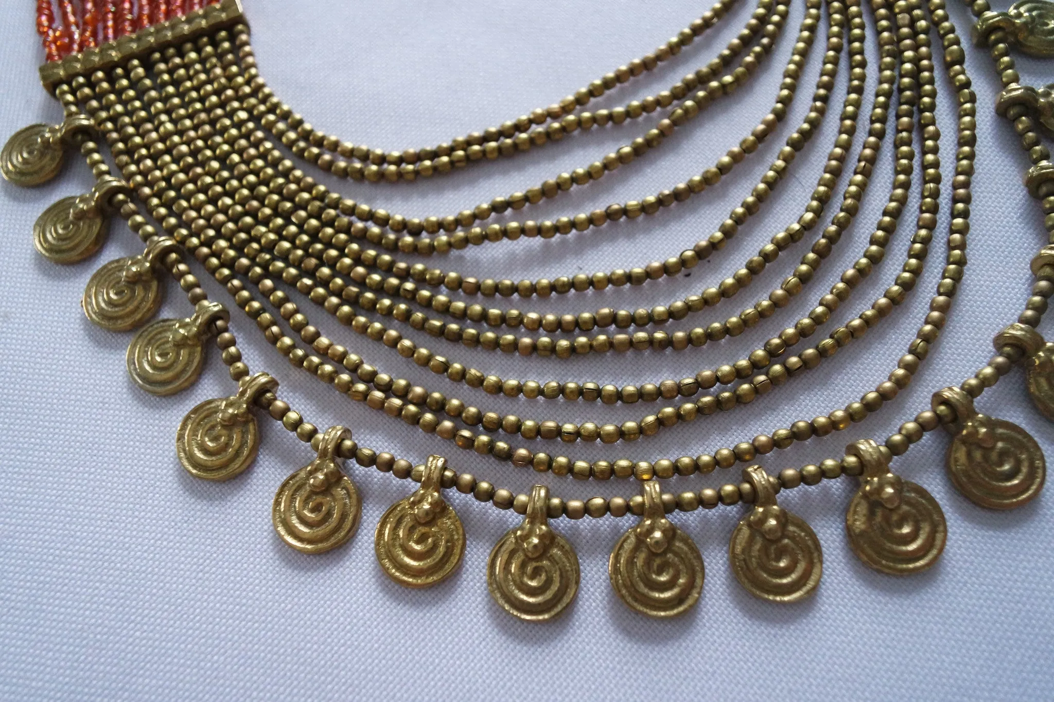Naga India Necklace, "Elegant Tribal" Drapy Brass   Glass Beads- Many Colors!