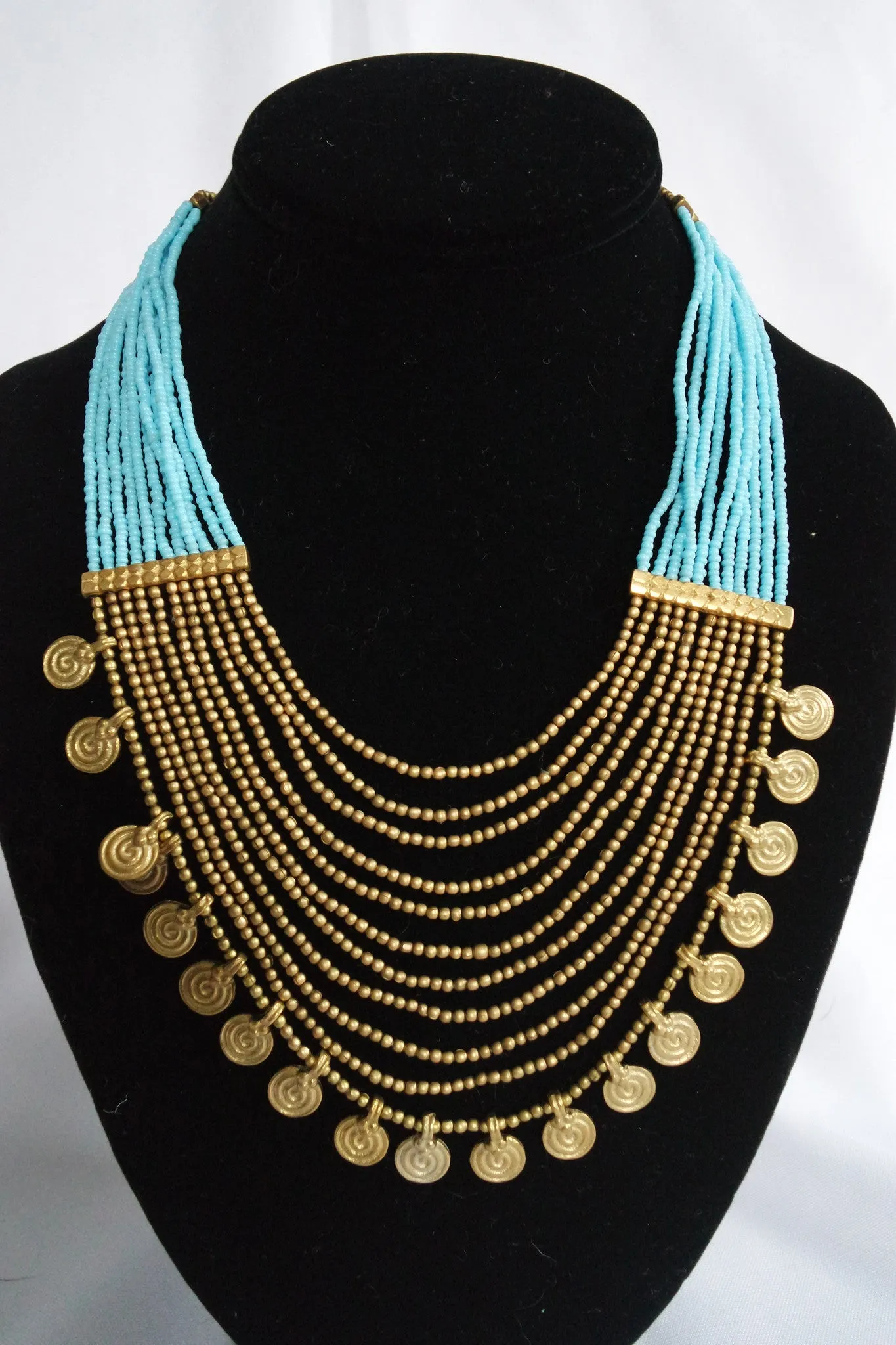 Naga India Necklace, "Elegant Tribal" Drapy Brass   Glass Beads- Many Colors!