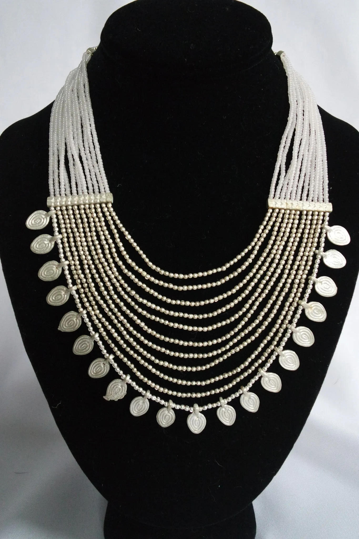 Naga India Necklace, "Elegant Tribal" Drapy Brass   Glass Beads- Many Colors!