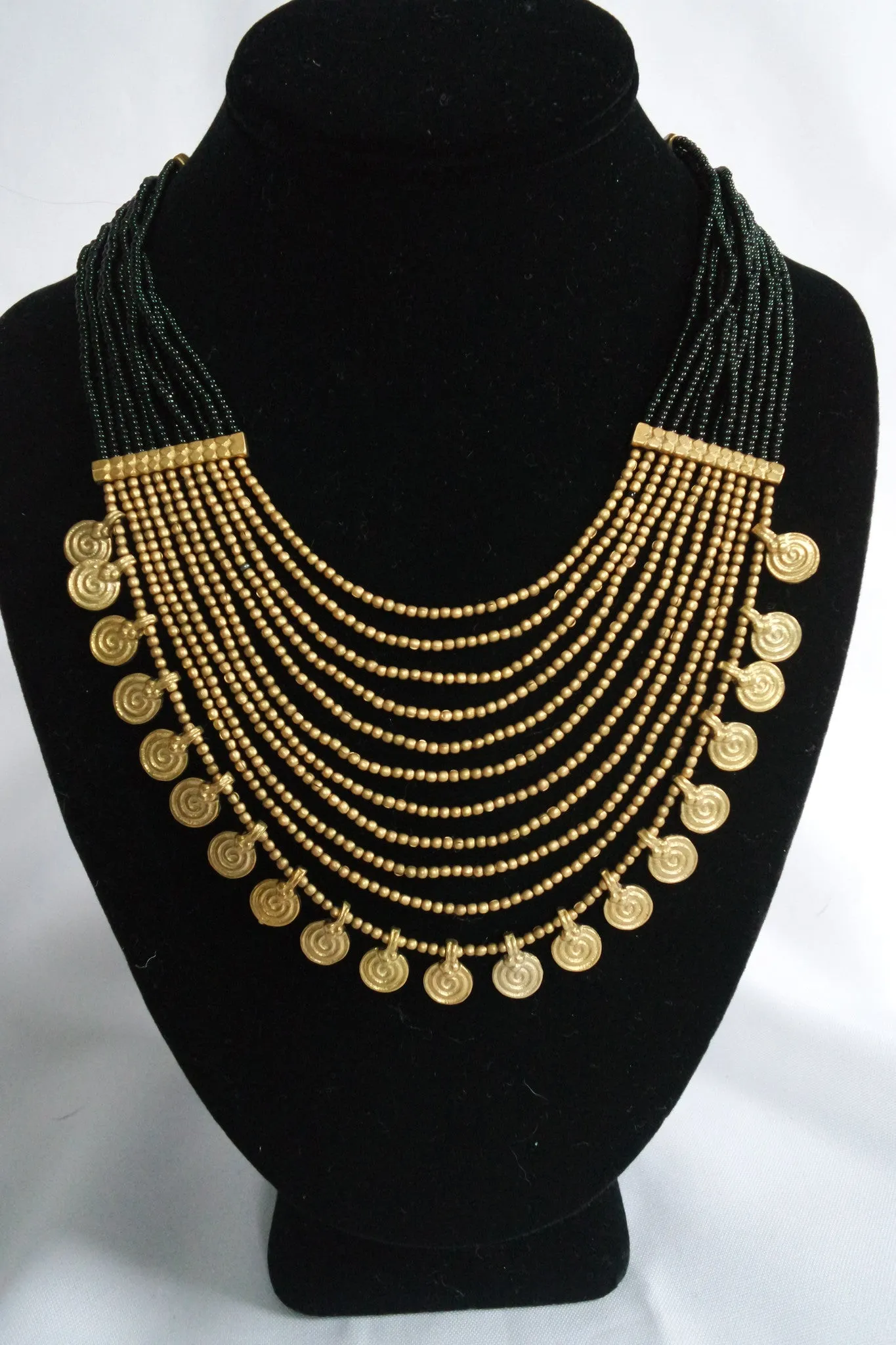 Naga India Necklace, "Elegant Tribal" Drapy Brass   Glass Beads- Many Colors!