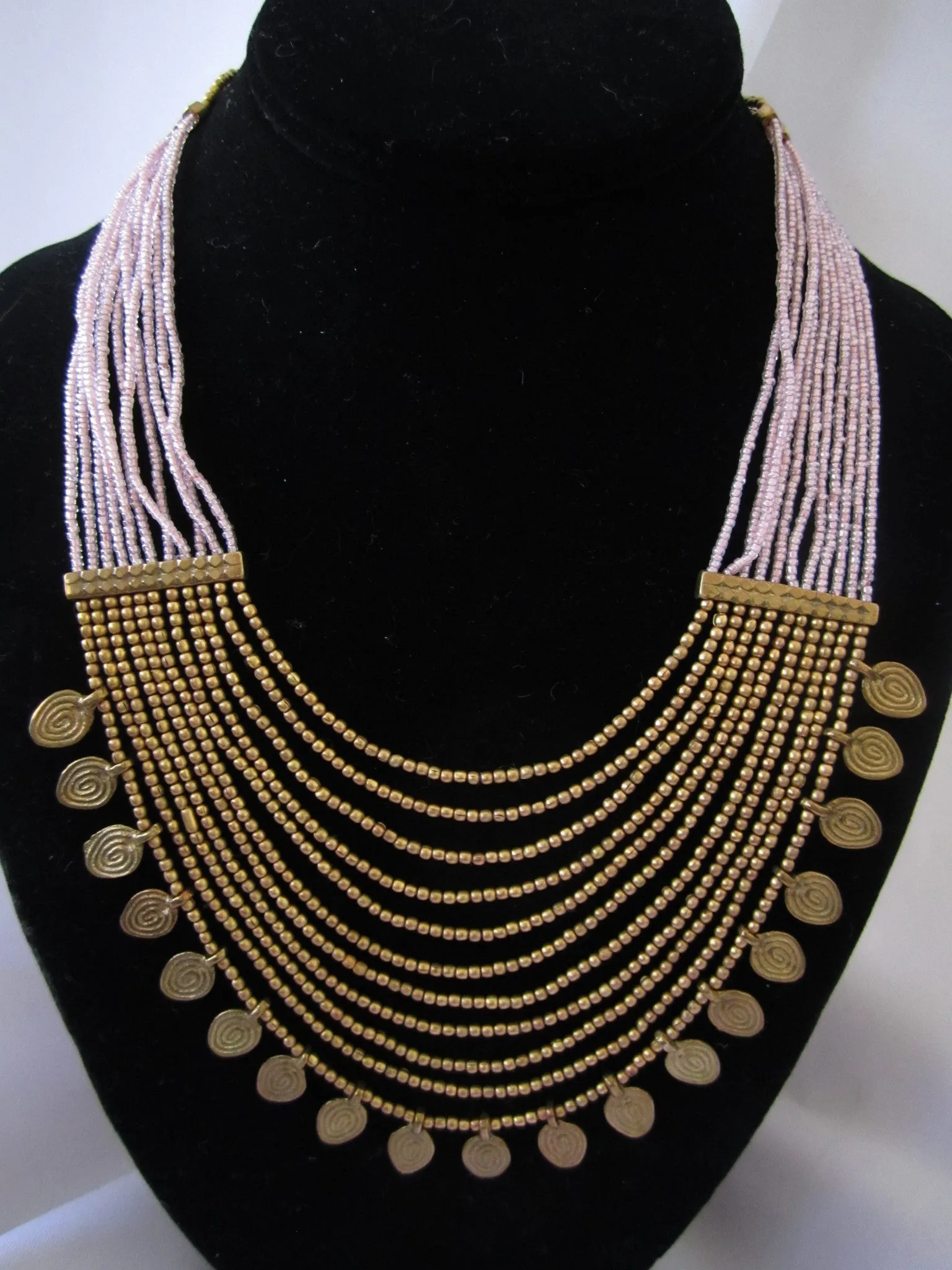 Naga India Necklace, "Elegant Tribal" Drapy Brass   Glass Beads- Many Colors!
