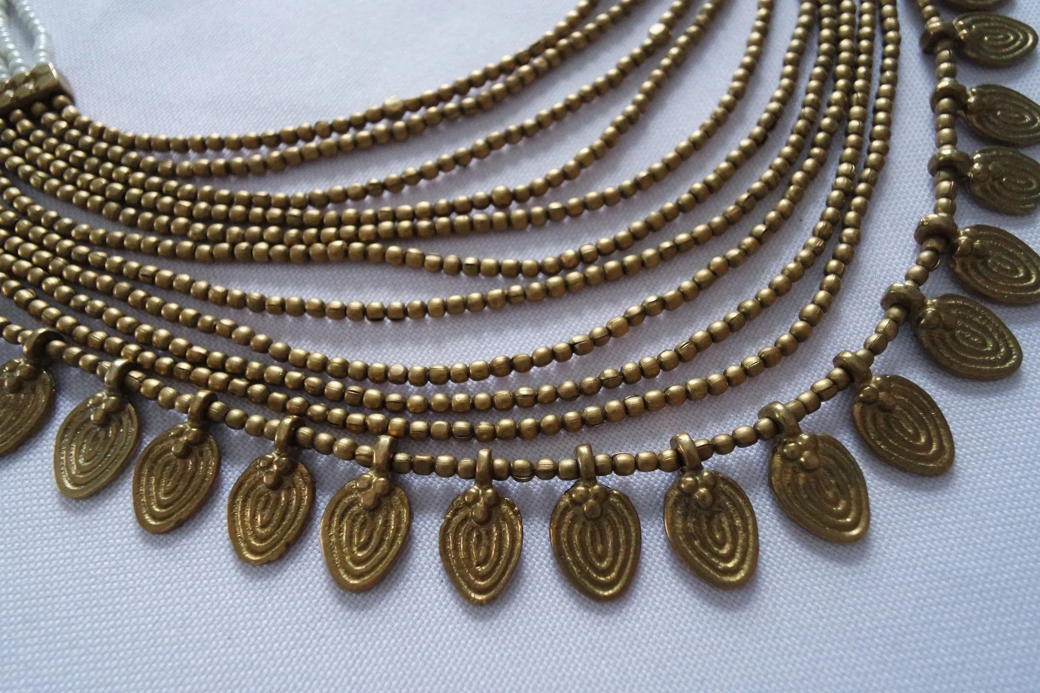 Naga India Necklace, "Elegant Tribal" Drapy Brass   Glass Beads- Many Colors!