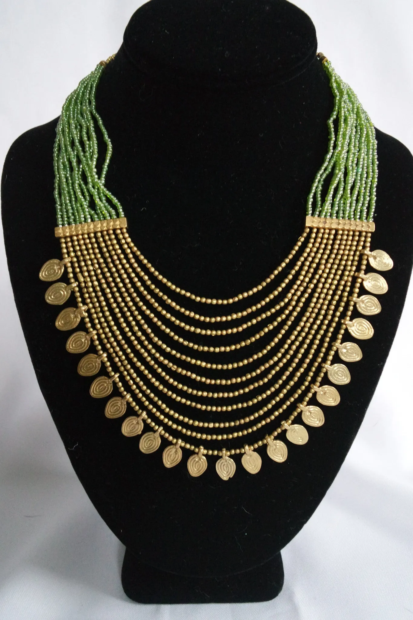 Naga India Necklace, "Elegant Tribal" Drapy Brass   Glass Beads- Many Colors!