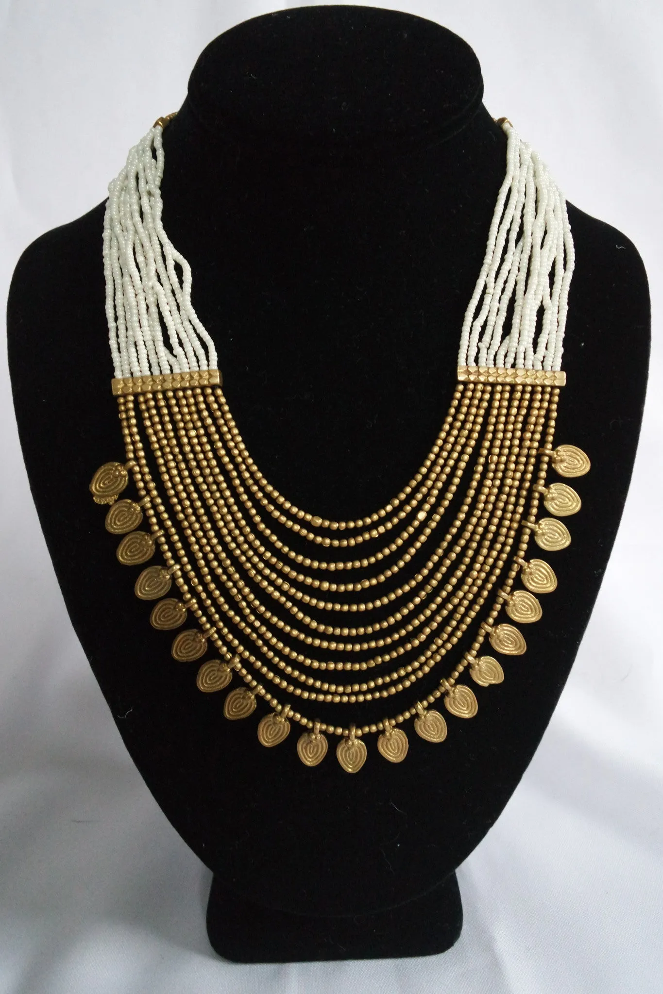 Naga India Necklace, "Elegant Tribal" Drapy Brass   Glass Beads- Many Colors!
