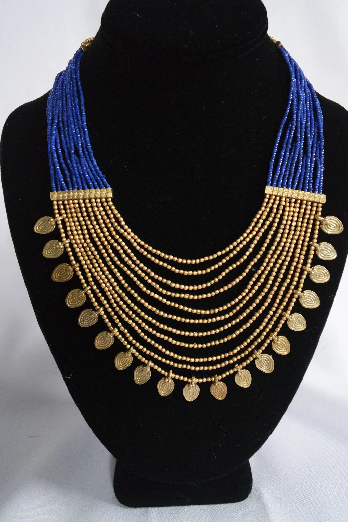Naga India Necklace, "Elegant Tribal" Drapy Brass   Glass Beads- Many Colors!