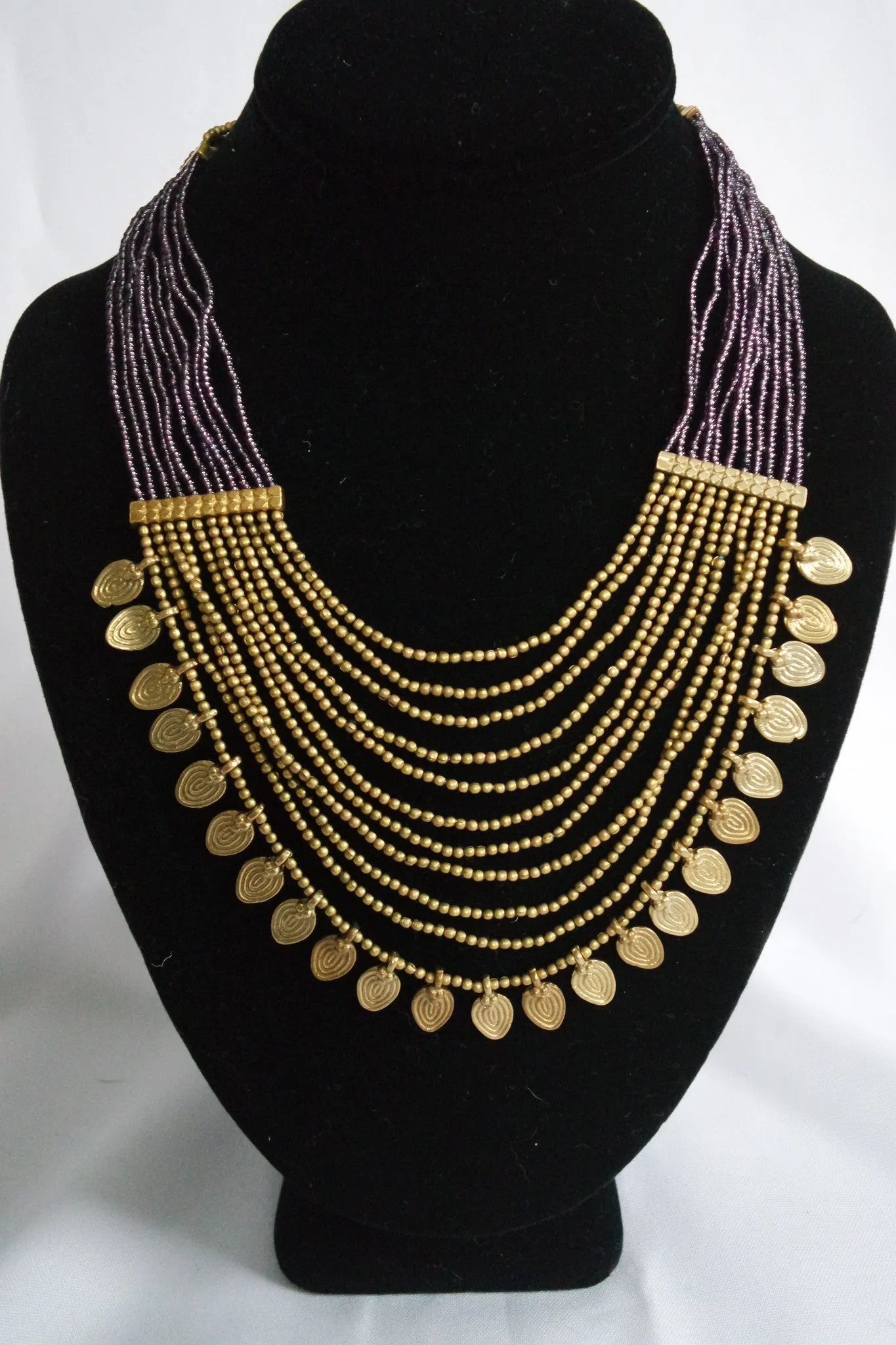 Naga India Necklace, "Elegant Tribal" Drapy Brass   Glass Beads- Many Colors!