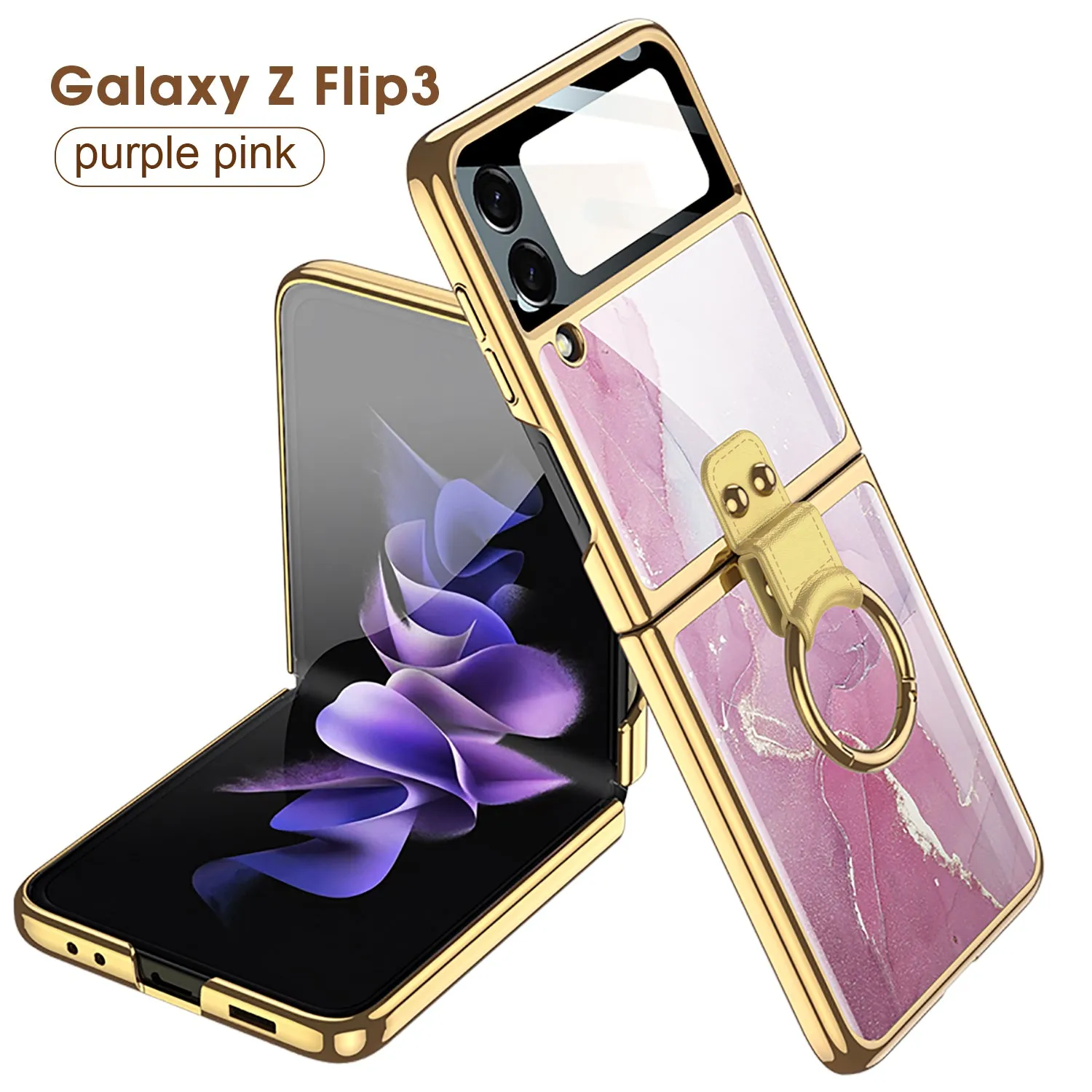 Painted Tempered Glass Ring Stand Cover For Samsung Galaxy Z Flip Fold 3 2 Case Plating Frame For Galaxy Z Flip3 Fold3 CASE