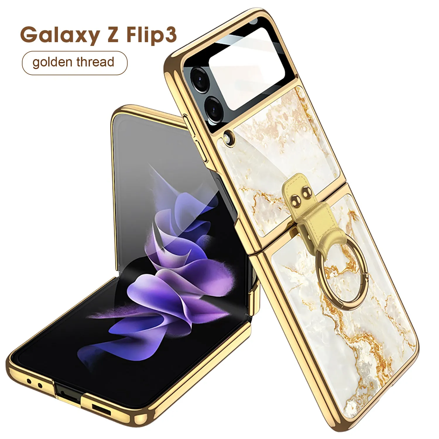 Painted Tempered Glass Ring Stand Cover For Samsung Galaxy Z Flip Fold 3 2 Case Plating Frame For Galaxy Z Flip3 Fold3 CASE