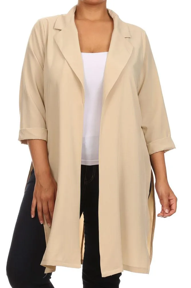 Plus Size In Town Sheer Split Sides Tan Jacket