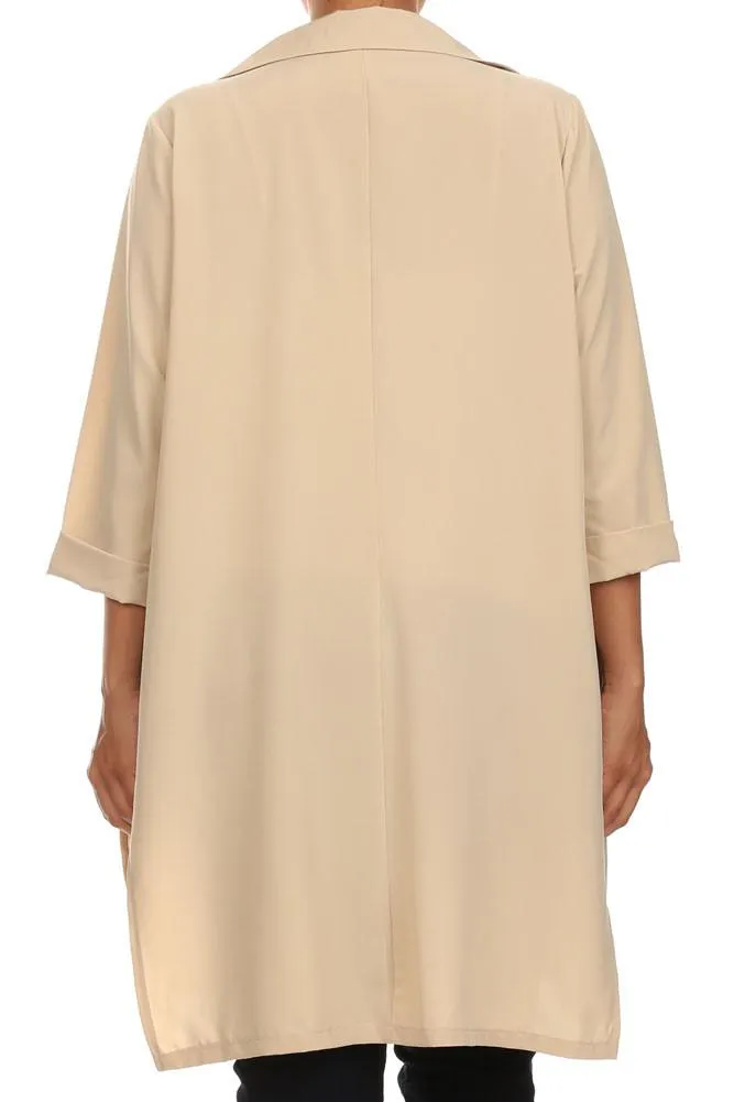 Plus Size In Town Sheer Split Sides Tan Jacket