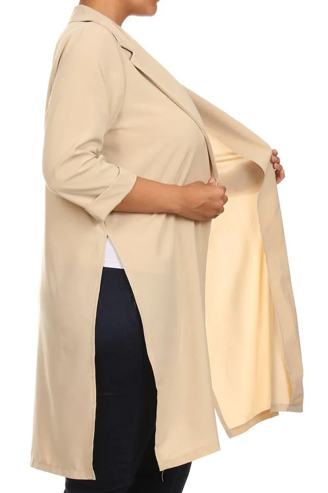 Plus Size In Town Sheer Split Sides Tan Jacket