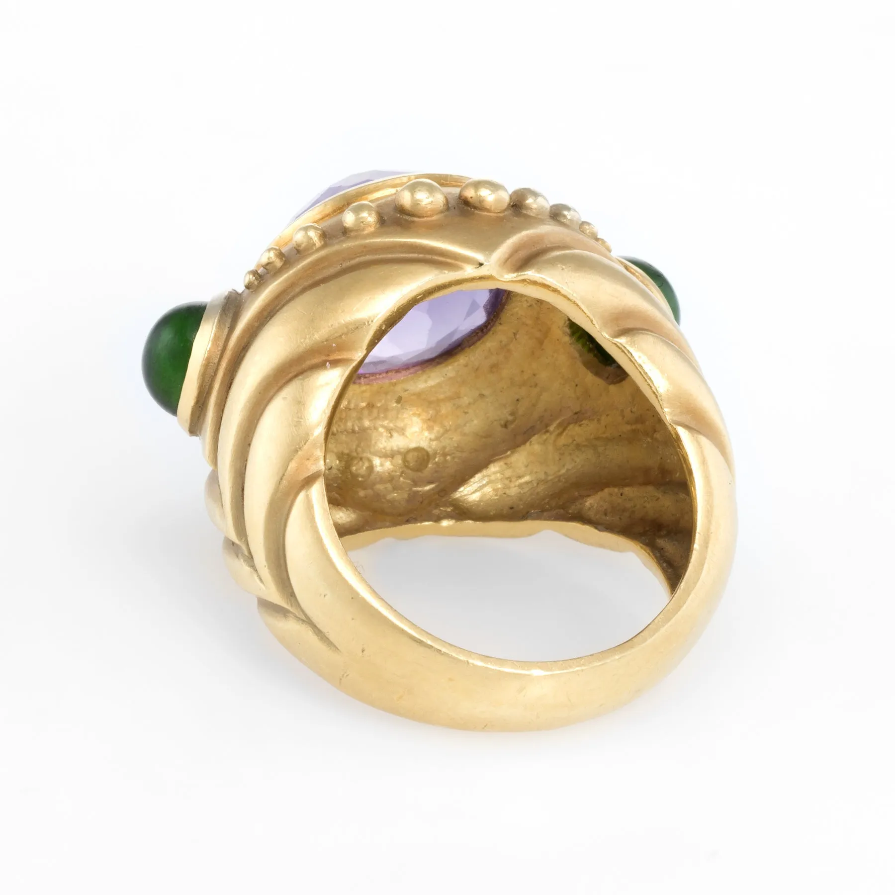Pointed Amethyst Green Tourmaline Ring Vintage 18k Yellow Gold Fine Cocktail