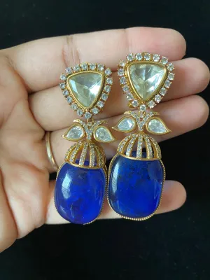 Polki Designer Earrings Blue