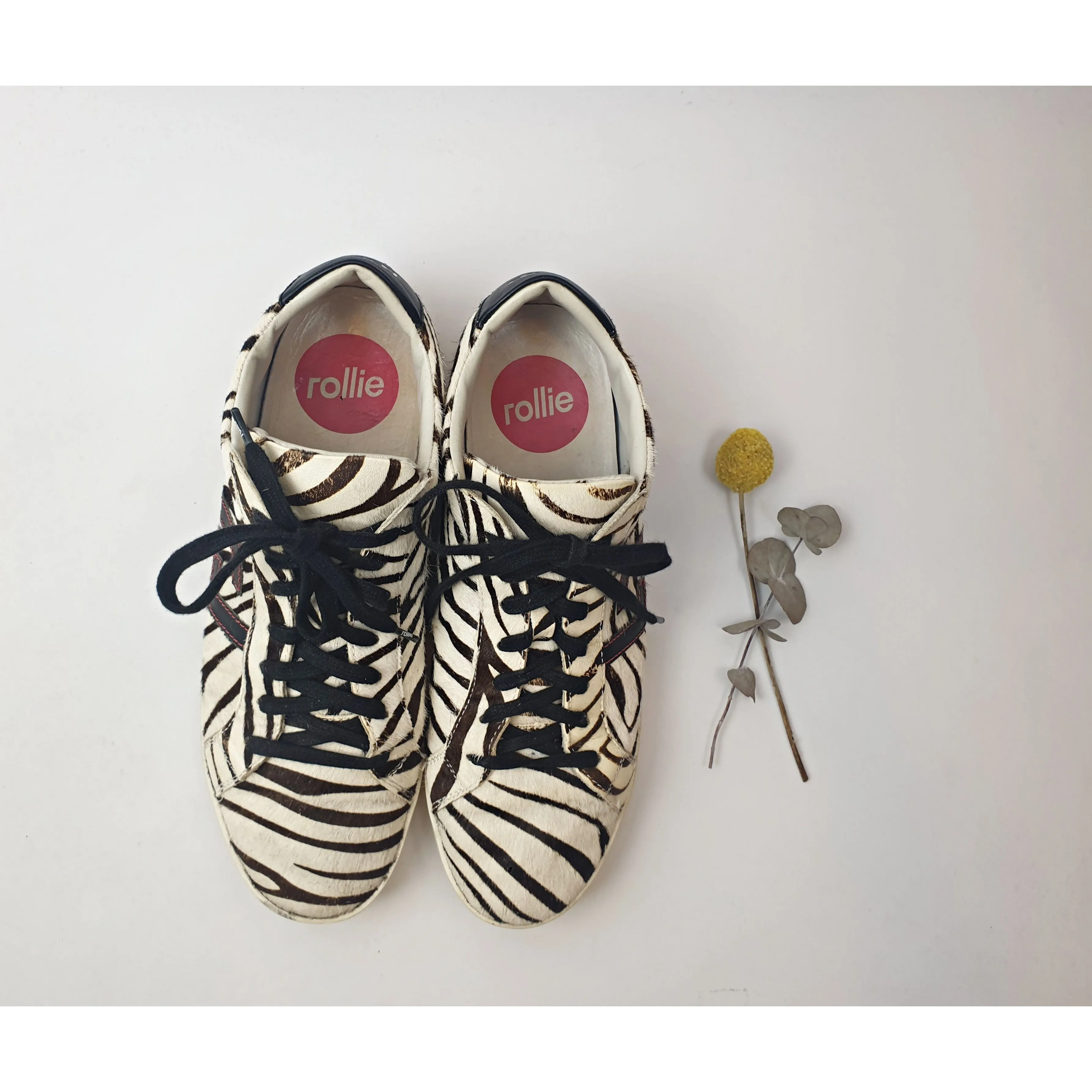 Rollie pony hair brown and white animal print lace up flats size 41