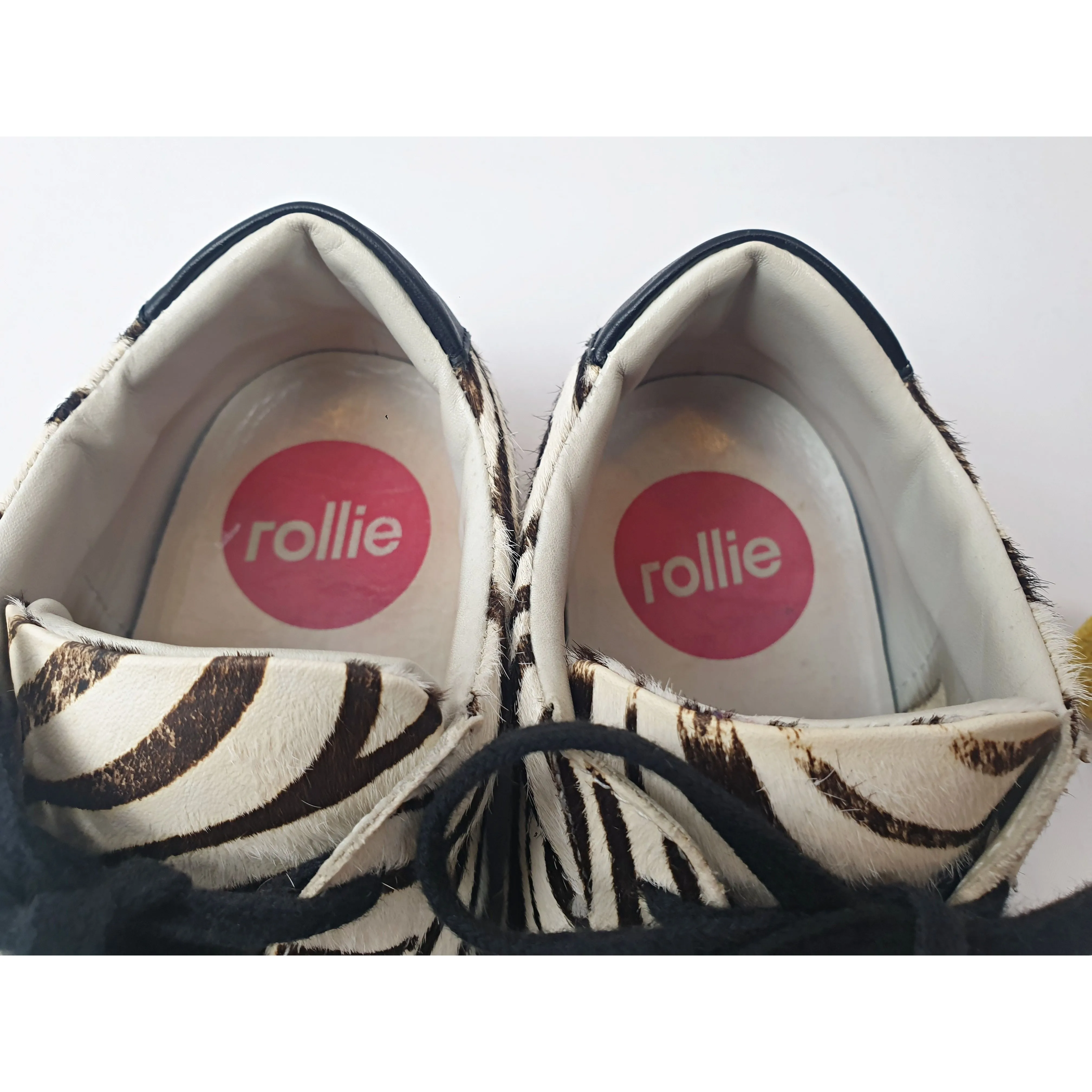 Rollie pony hair brown and white animal print lace up flats size 41