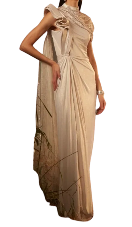 SAMPLE SALE: Pearl Ribbon Draped Sari Gown