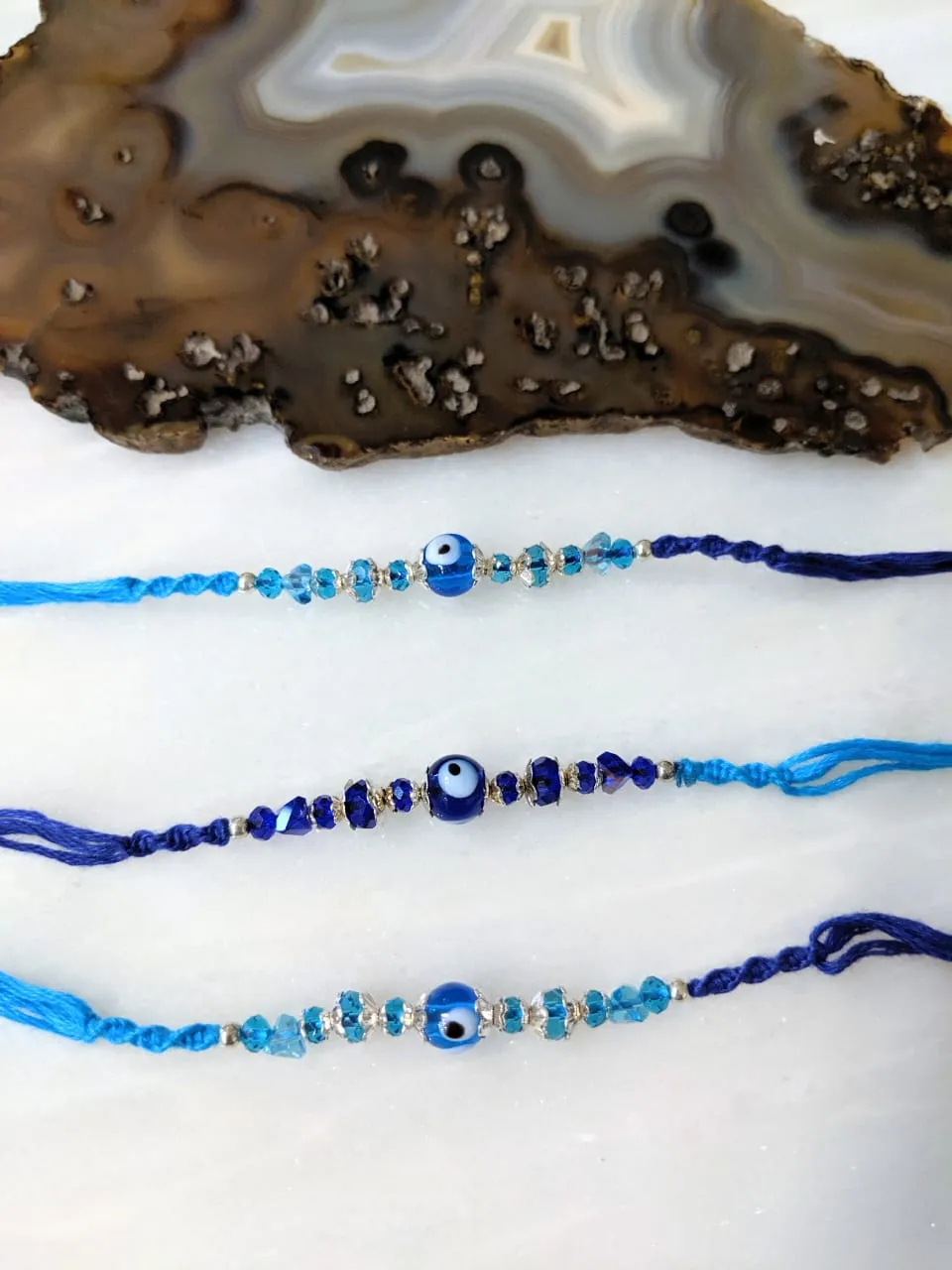 (Set of 3) Navy Blue Evil Eye Rakhi for Men Blue Bead Rakhi