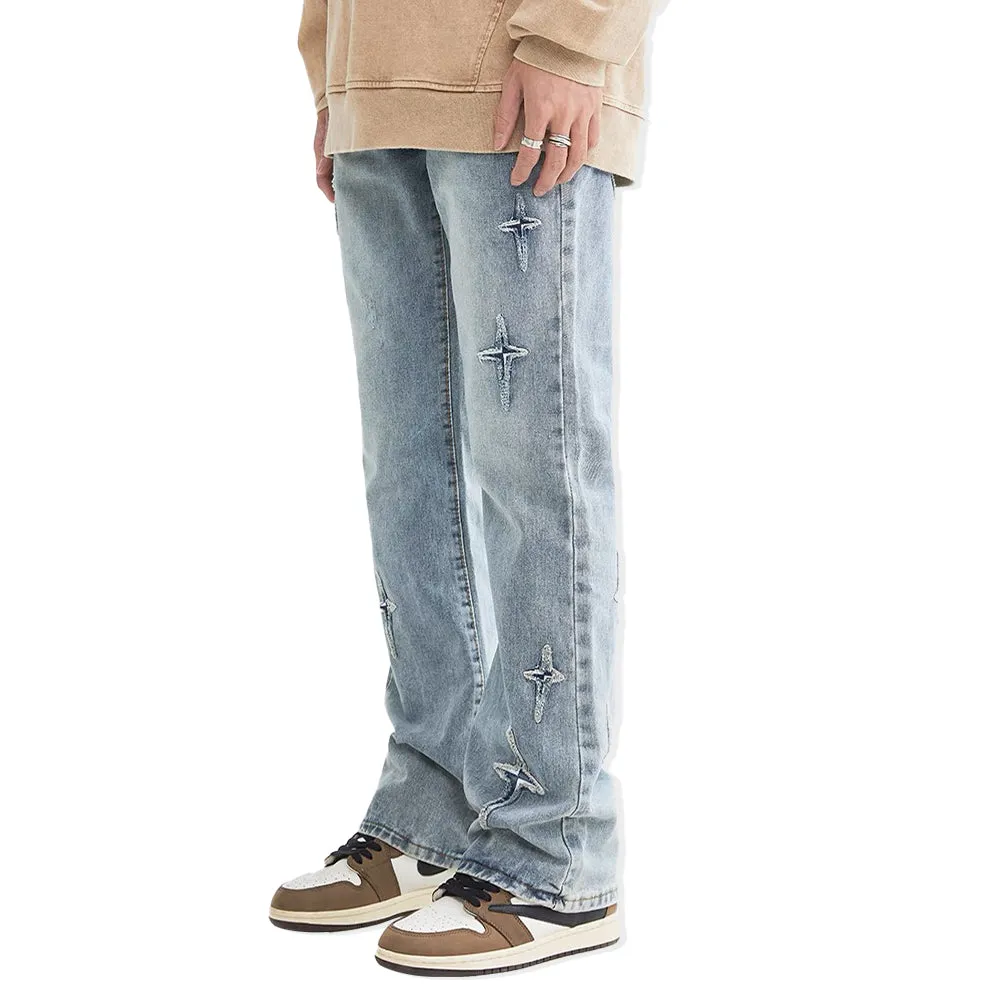 Solid Color Four Pointed Star Jeans