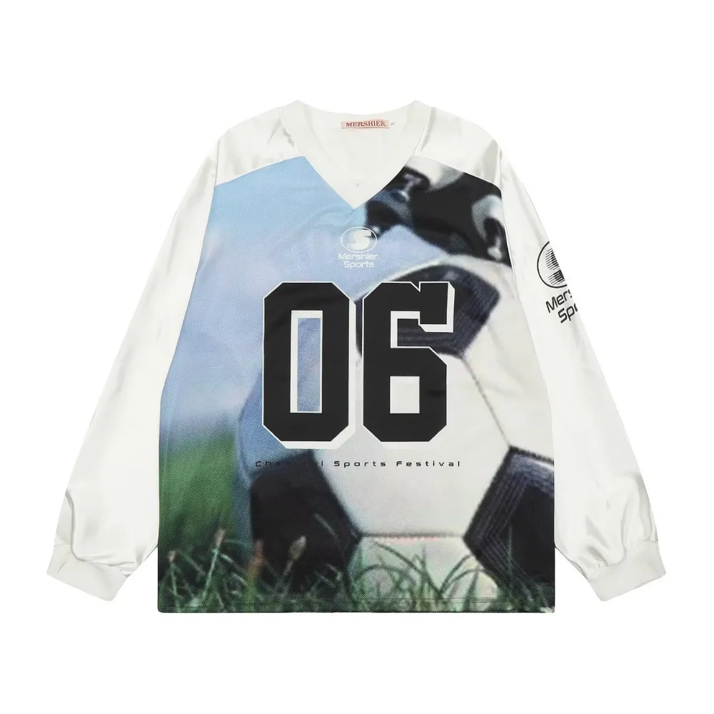 Sporty Satin V-Neck Jersey Sweatshirt