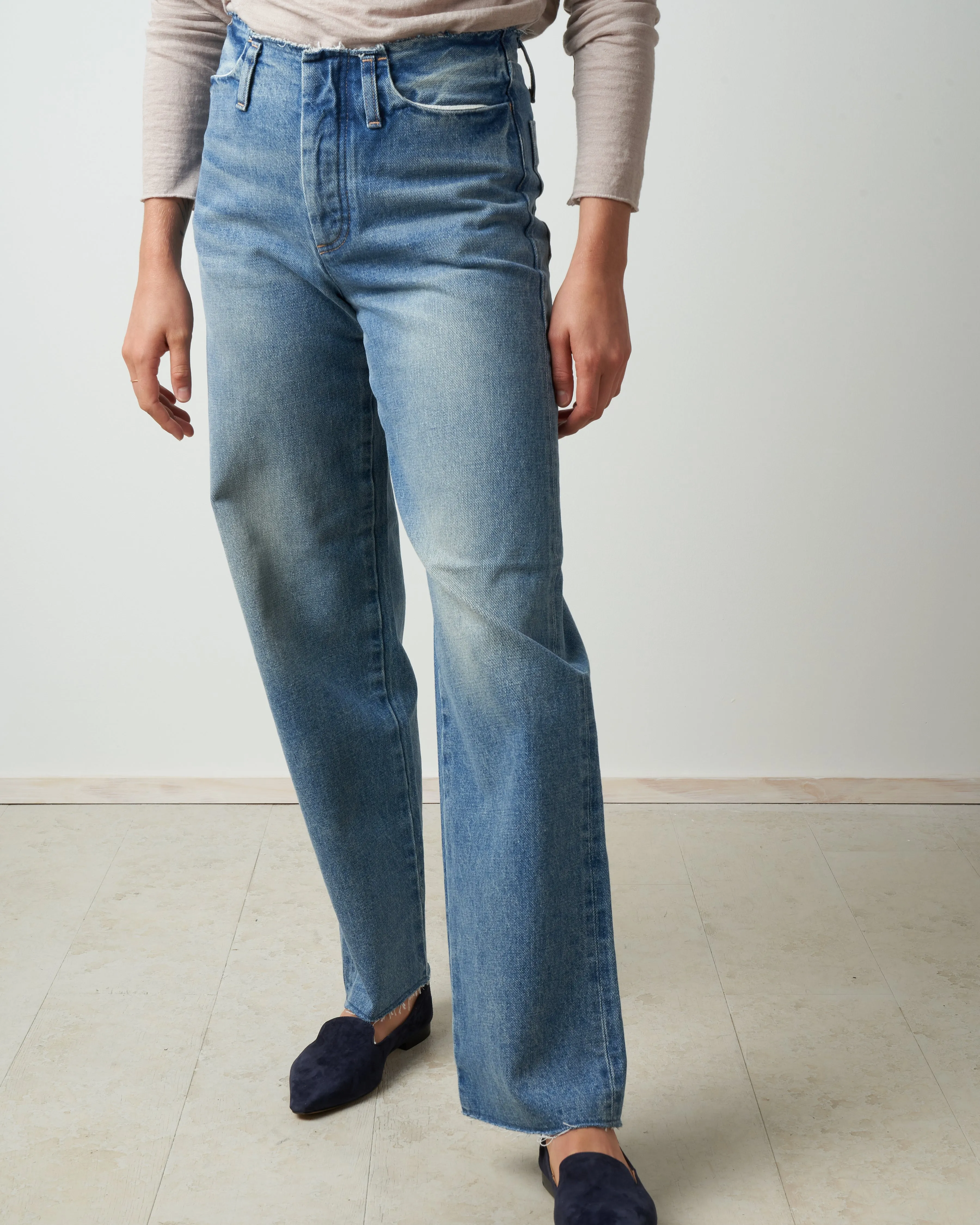 unfinished dad jean - mid wash