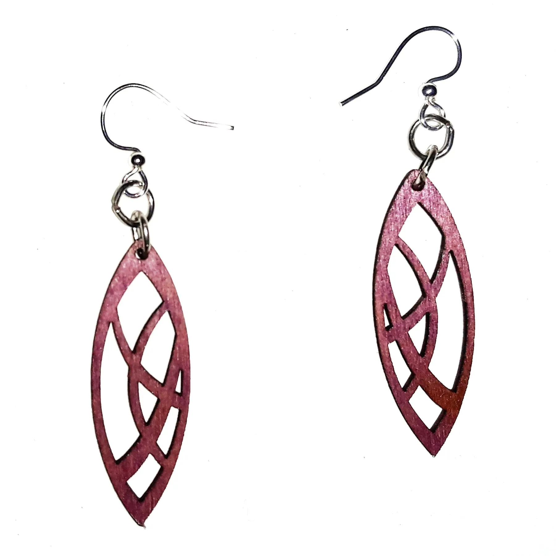 Wood Earrings - Violet Pointed Oval